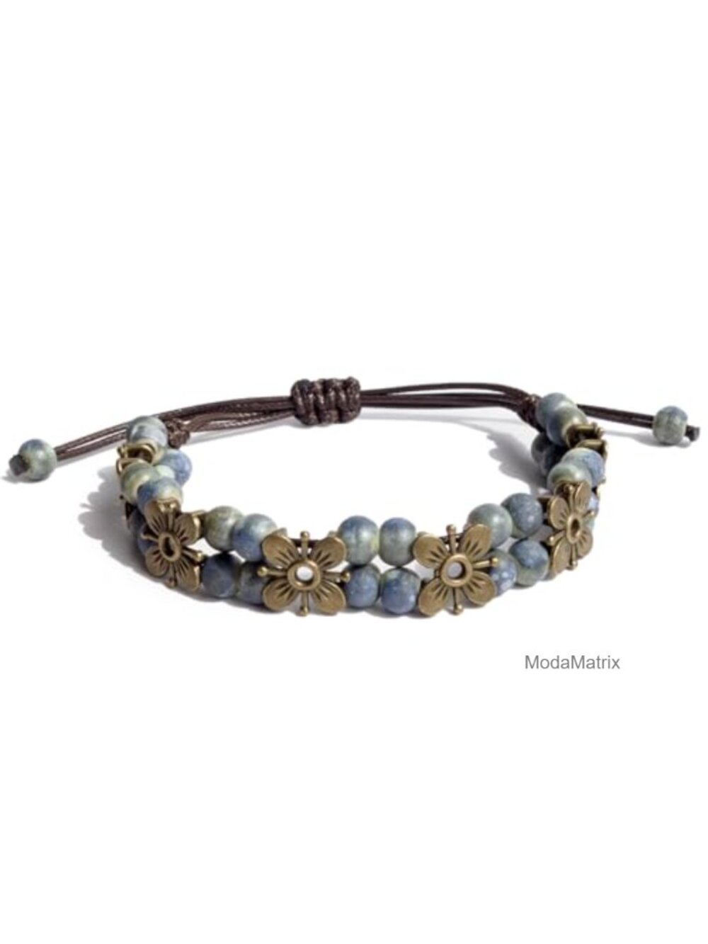 Double Layered Ceramic Beads Bracelet with Copper Flower Charm, Adjustable